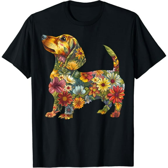 Sam Soft Floral Dachshund Cute Pet Dog Animal Lover Doxie Mama Women T-Shirt
