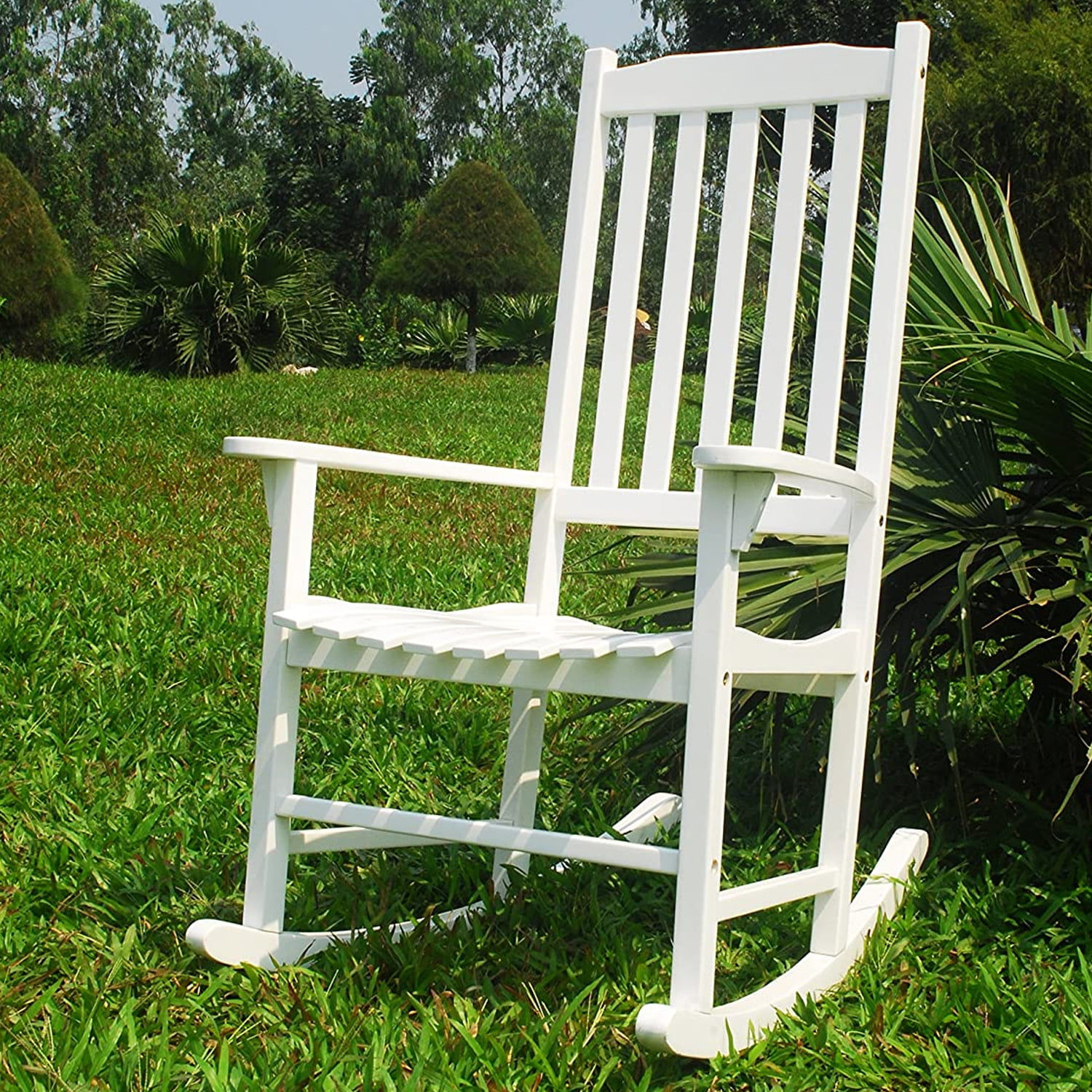 SUNBRANO Wooden Rocking Chair White Classic Outdoor and Indoor Porch All-Weather Rocker with 352 lbs Duty Rating for Patio Garden Balcony and Living Rooms
