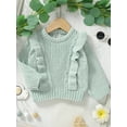 thumbnail image 4 of Aojekbee Baby Girl Sweater, Long Sleeve Crew Neck Frills Solid Winter Warm Knit Pullover Sweater Infant Clothes, 4 of 10