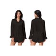 thumbnail image 2 of LMLYSoH Women's Satin Outfits Solid Color Lapel Long Sleeve Tops with Feather Cuffs + Shorts Set Fashion Clothes, 2 of 9