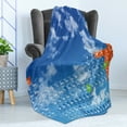 thumbnail image 4 of Science Soft Flannel Fleece Throw Blanket, Clear Open Sky with Clouds and Chemistry Table Pattern Smart Student Print, Cozy Plush for Indoor and Outdoor Use, 50" x 70", White and Blue, by Ambesonne, 4 of 5