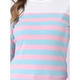 thumbnail image 5 of DARING DIVA Women's Color Block Striped Knit Top Long Sleeves T-Shirt L Blue Pink Stripe, 5 of 6