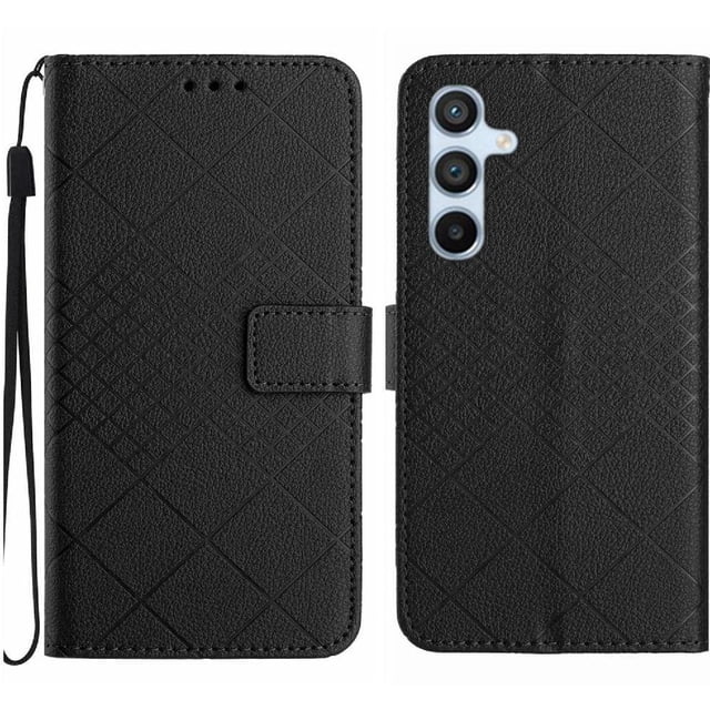 Flip Wallet Case for Samsung Galaxy A25 5G with Kickstand & Wrist Strap, Shockproof TPU Inner Black