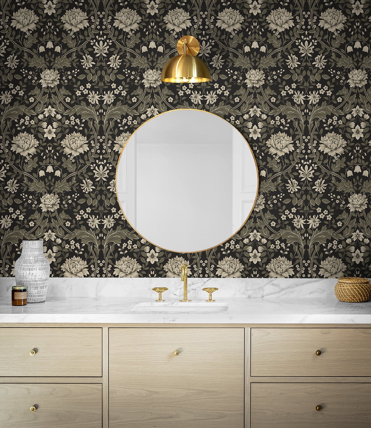 Nextwall Ebony & Pavestone Honeysuckle Trail Peel And Stick Wallpaper - 20.9 in. W x 18 ft. L Roll