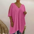 thumbnail image 4 of Savings Clearance 2025! asdoklhq Womens Plus Size Tops Clearance,Summer Plus Size Casual Loose Solid Short Sleeve V Neck Cold Shoulder Tops, 4 of 8