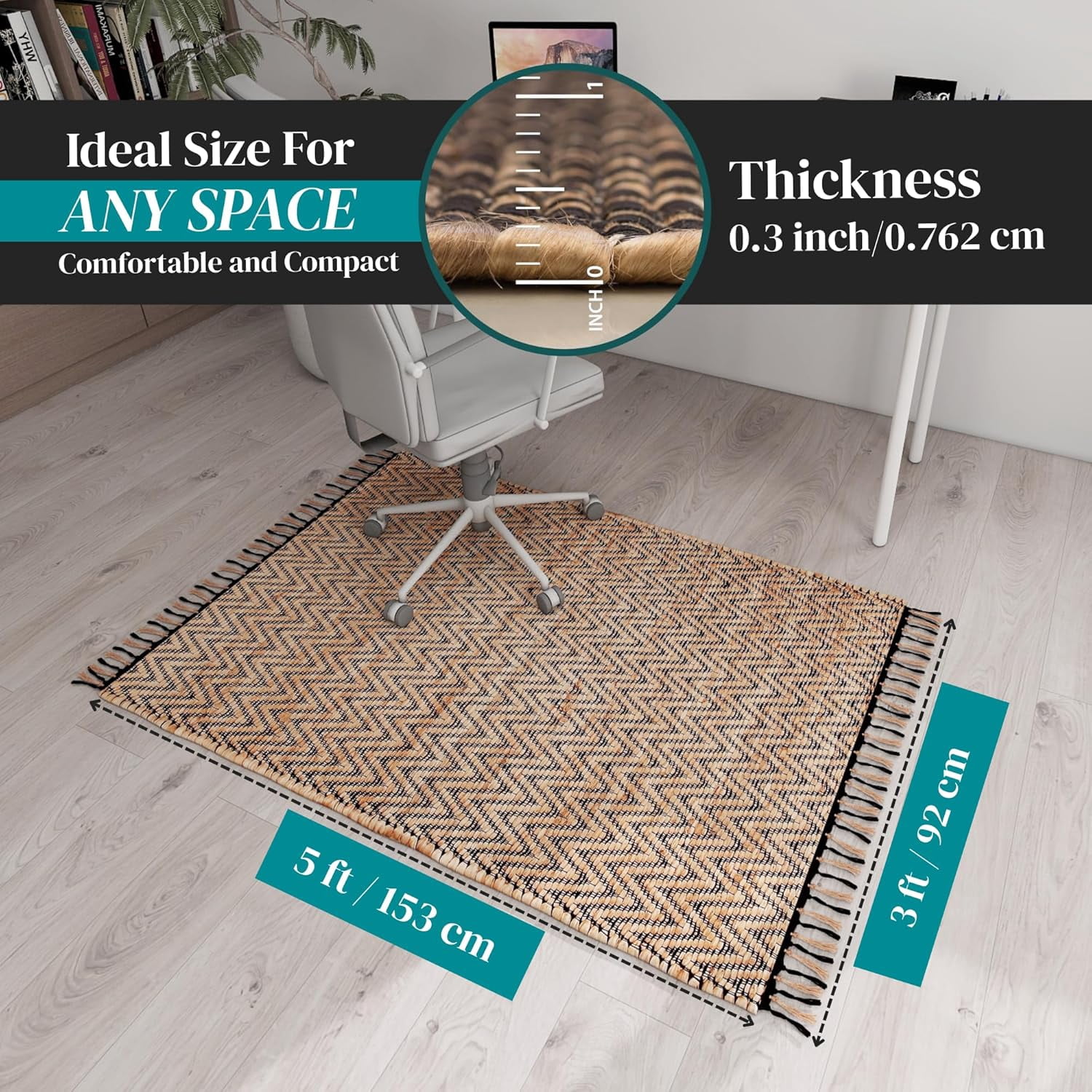 Eco Crave Handmade Jute Area Rug 3x5 ft – Brown & Black Leher Pattern Natural Hand-Woven Low Pile Non-Slip High Traffic Area Floor Rug for Indoor Outdoor, Farmhouse Boho Area Rug, 36x60 Inche