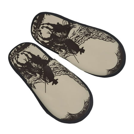 

JUNZAN Western Desert Cowboy Slippers for Women House Shoes Non Slip Indoor/Outdoor Pineapple And Cactus Designs-Medium