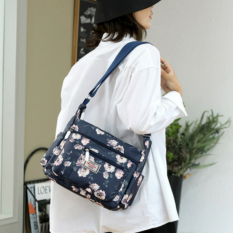 Nawoshow Nylon Floral Multi-Pocket Crossbody Purse Bags for Women Travel  Shoulder Bag