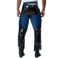 thumbnail image 3 of Zaldita Men's Leather Vintage Cowboy Chaps With Basketweave Yoke Split Motorcycle Riders Pants Blue 3XL, 3 of 7