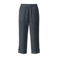 thumbnail image 6 of Shadoumai Capri Pants for Women Summer Casual Cropped Linen Pants Pull on Elastic Waist Side Pockets Bottoms Button Hem Trousers, 6 of 6