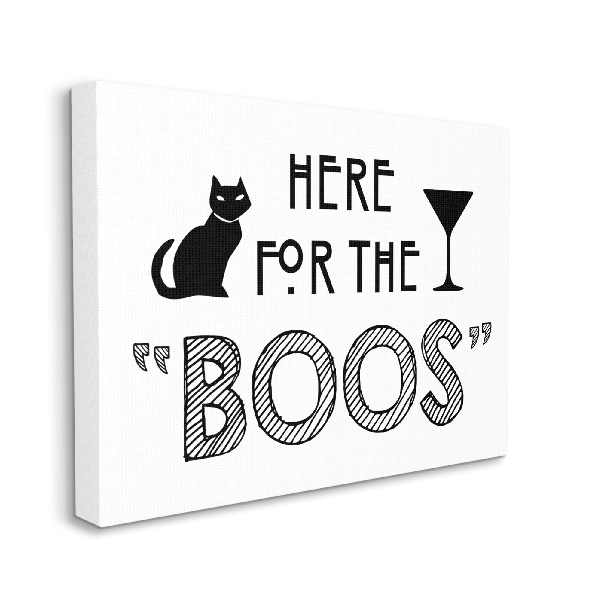 Here For Boos Halloween Typography Black Cat Motif Holiday Graphic Art Gallery-Wrapped Canvas Print Wall Art