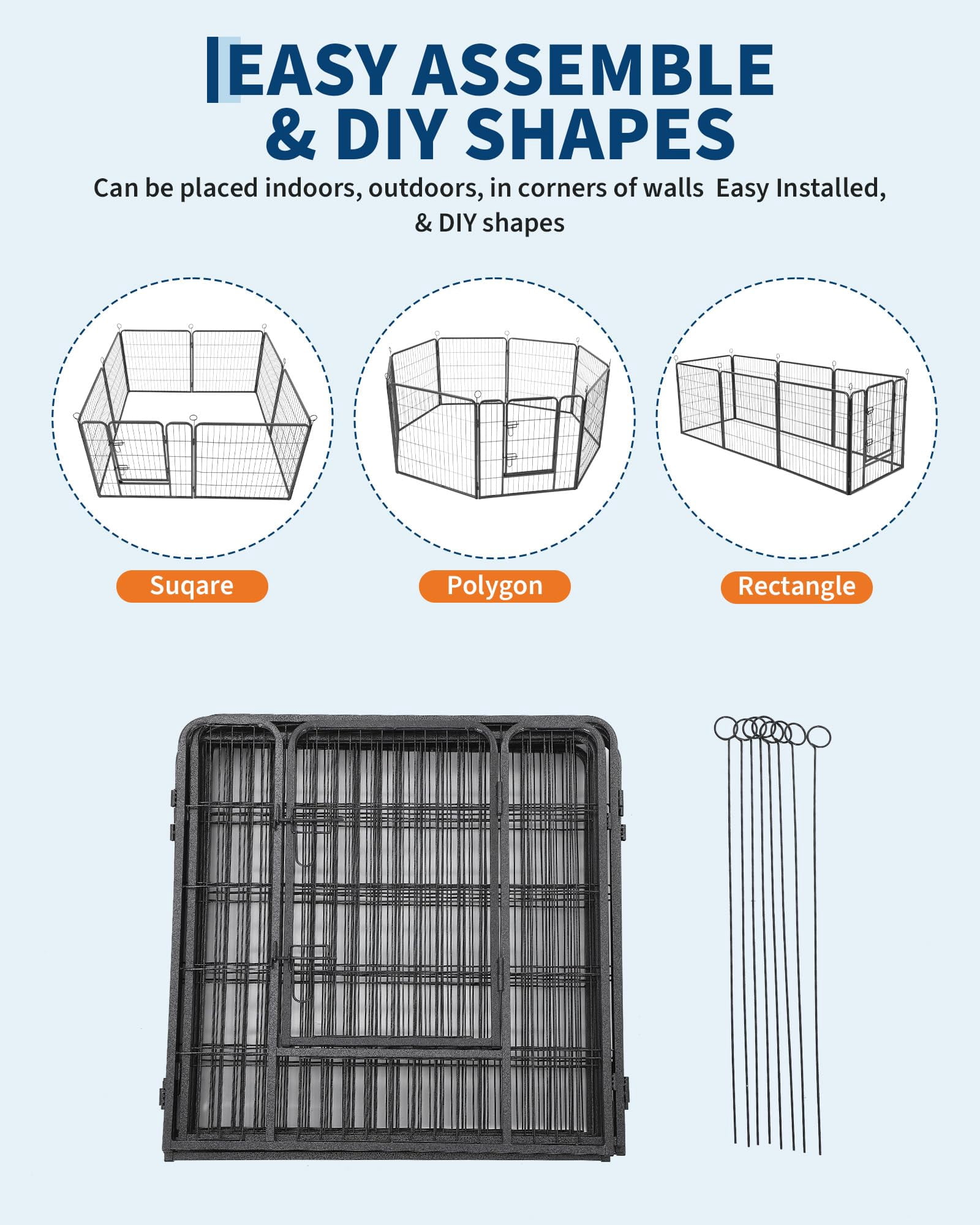 Outdoor Dog Playpen,Heavy Duty Metal Pet Exercise Pen,24 Inch, 8 Panels Metal Dog Fence with Gate, Pet Fence for Large/Small Dogs, Portable Dog Fence for RV Camping, Yard,32*24in