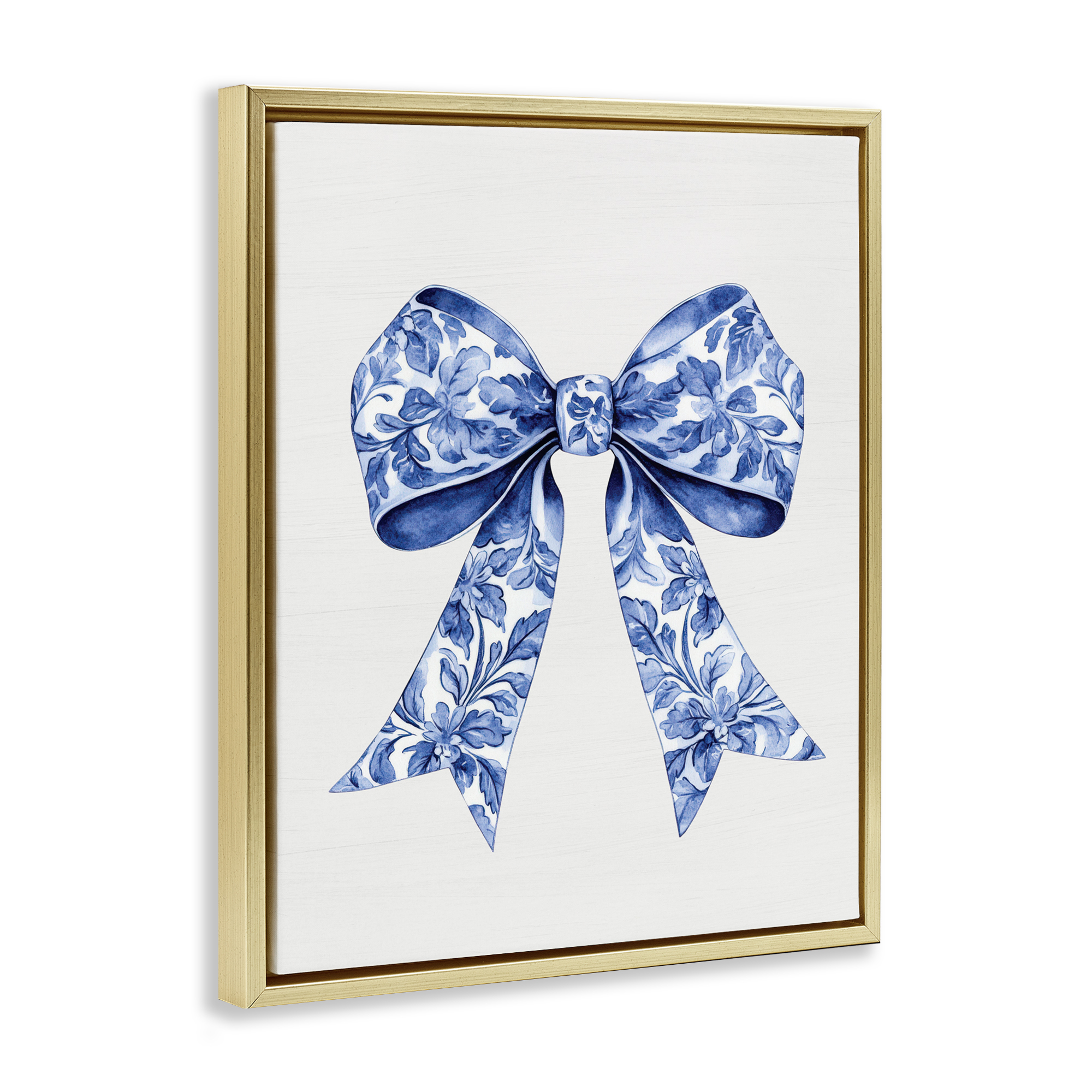 Vintage Toile Flower Ribbon Gold Framed Floater Canvas Wall Art, design by Lettered and Lined