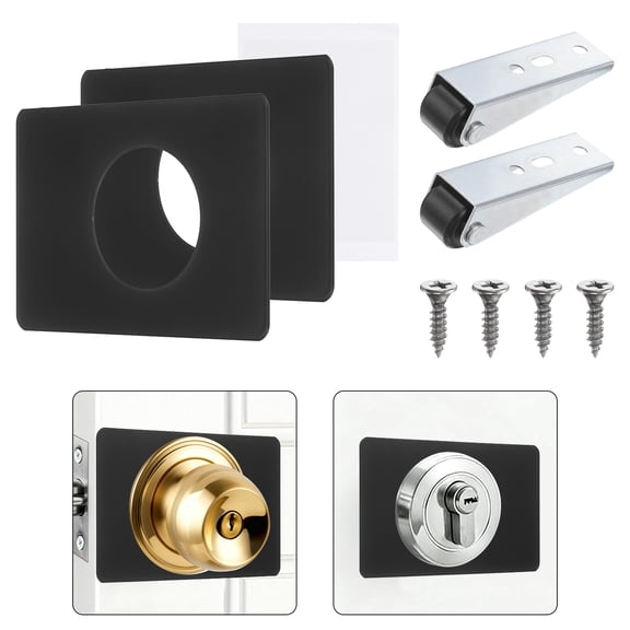 2Pcs Door Knob Plates Door Reinforcement Plate with Black Wheel, Black