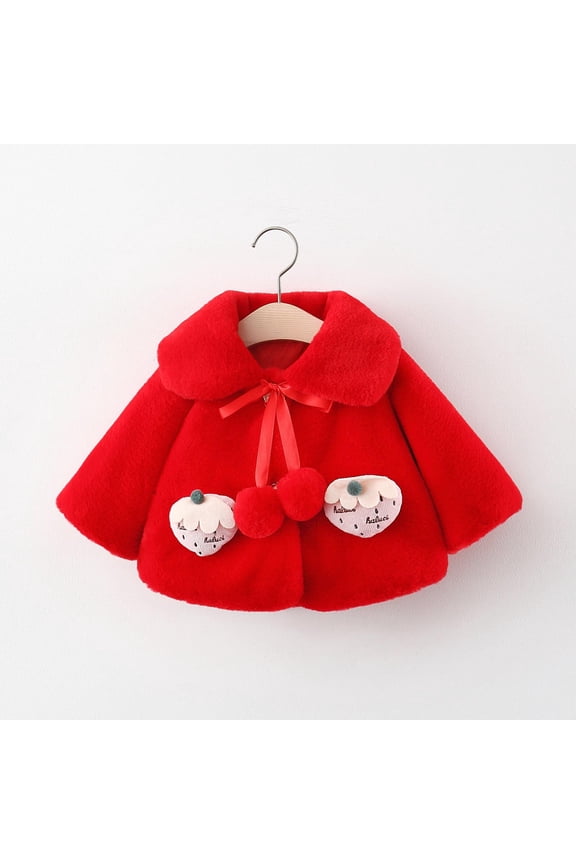 Toddler Girls Cloak Jacket Fall Winter 0-3 Years Little Girls Fleece Lightweight Hooded Cute Coat Red 18-24 Months