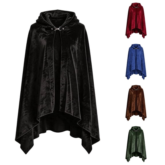 HNMKIU Women Wrap Shawl Velvet Hooded Cape For Halloween Adult Kids Warm Cloak Wrap Black,L