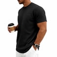thumbnail image 4 of Men's Summer Vintage Solid Crewneck T-Shirt, Short Sleeve Textured Stretch Casual Tee, Loose Breathable Vacation Daily Wear, Big and Tall Sizes S-3XL Black, 4 of 9