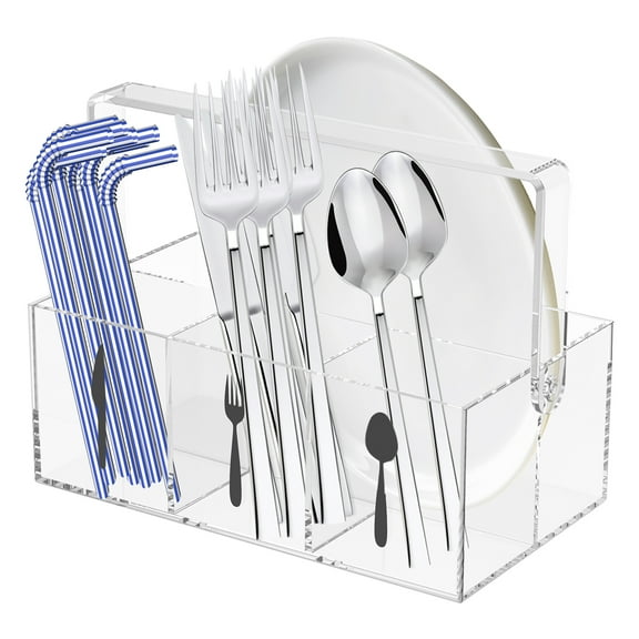 Threns Acrylic Silverware Caddy Organizer Generous Capacity Open Top Clear Utensil Organizer Caddy With Handle for Kitchen Bathroom Office
