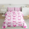 thumbnail image 3 of Homewish Lovely Bow Knot Full Size Comforter Sets,Cartoon Heart Print Bedding Comforter Set,Pink Bowtie Bedding Sets For Girl Kids,Microfiber Bedroom Decor Reversible,3-Piece, 3 of 9