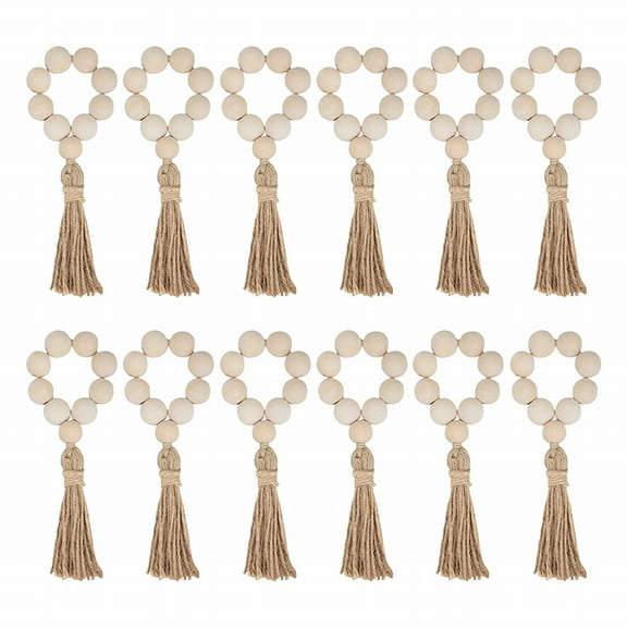 Ikeay Tassel Napkin Rings, Idyllic Wood Bead Tassel Napkin Ring Elastic Napkin Buckle Adjustable Hand Woven Rope Napkin Ring, Place Mat