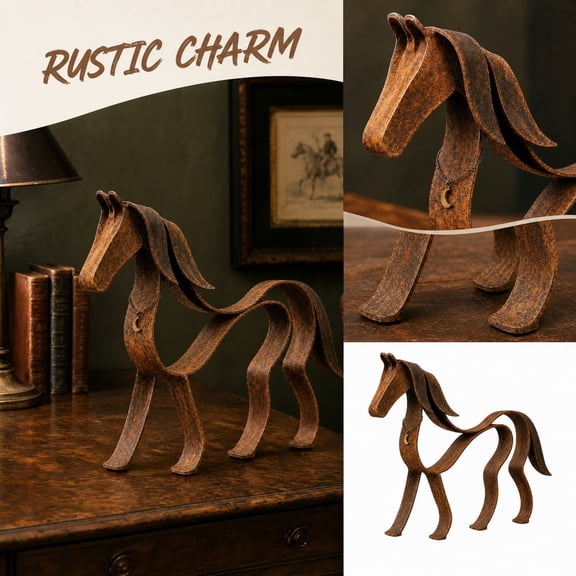 Vintage Metal Horse Sculpture – Rustic Equestrian Home Decor, Antique | Handcrafted Abstract Standing Figurine for Tabletop Shelf Decor Western Statue Office Gift Lover Art Set(1pc)