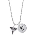 thumbnail image 1 of Delight Jewelry Silvertone Caduceus - DNP Silvertone Script Initial Disc - C - Charm Necklace, 20"+3", 1 of 4