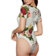 thumbnail image 3 of Fotbe Women Short Sleeve Bodysuit Round Neck Vintage Bike Flower Butterfly Bodysuit For Women Round Neck Scoop Neck Long Sleeve Stretch Tops Jumpsuit-Small, 3 of 9