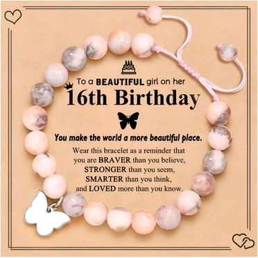 DESIGNICE 6-18 Year Old Girls Birthday Butterfly Gifts, Butterfly Natural Stone Bracelet for Daughter Granddaughter Niece Teens Girls 16th 8th