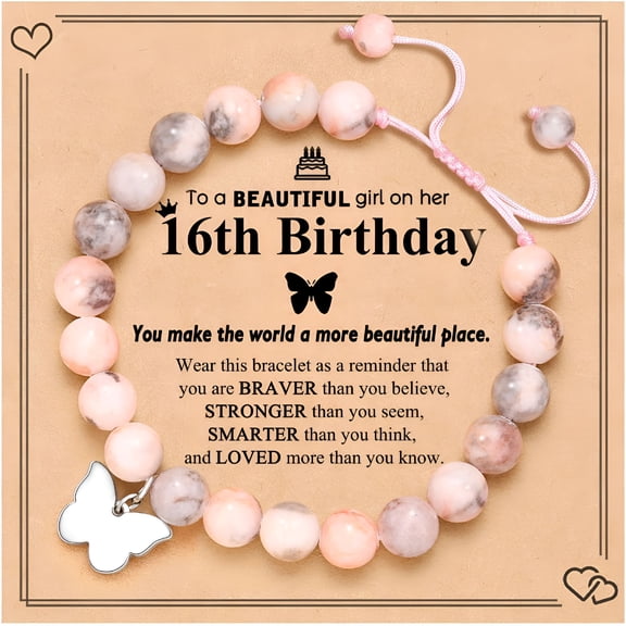 DESIGNICE 6-18 Year Old Girls Birthday Butterfly Gifts, Butterfly Natural Stone Bracelet for Daughter Granddaughter Niece Teens Girls 16th 8th