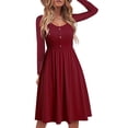 thumbnail image 2 of Fesfesfes Women Dress Slim Fit Comfortable Button V-Neck Solid Color Casual Dress or, 2 of 6