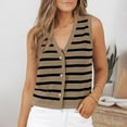 thumbnail image 4 of BYHONG Women's Striped Cropped Tank Top Dressy Sleeveless Button-Up Vest Womens Blouses Summer Cardigan Style Tops Coffee XL, 4 of 7