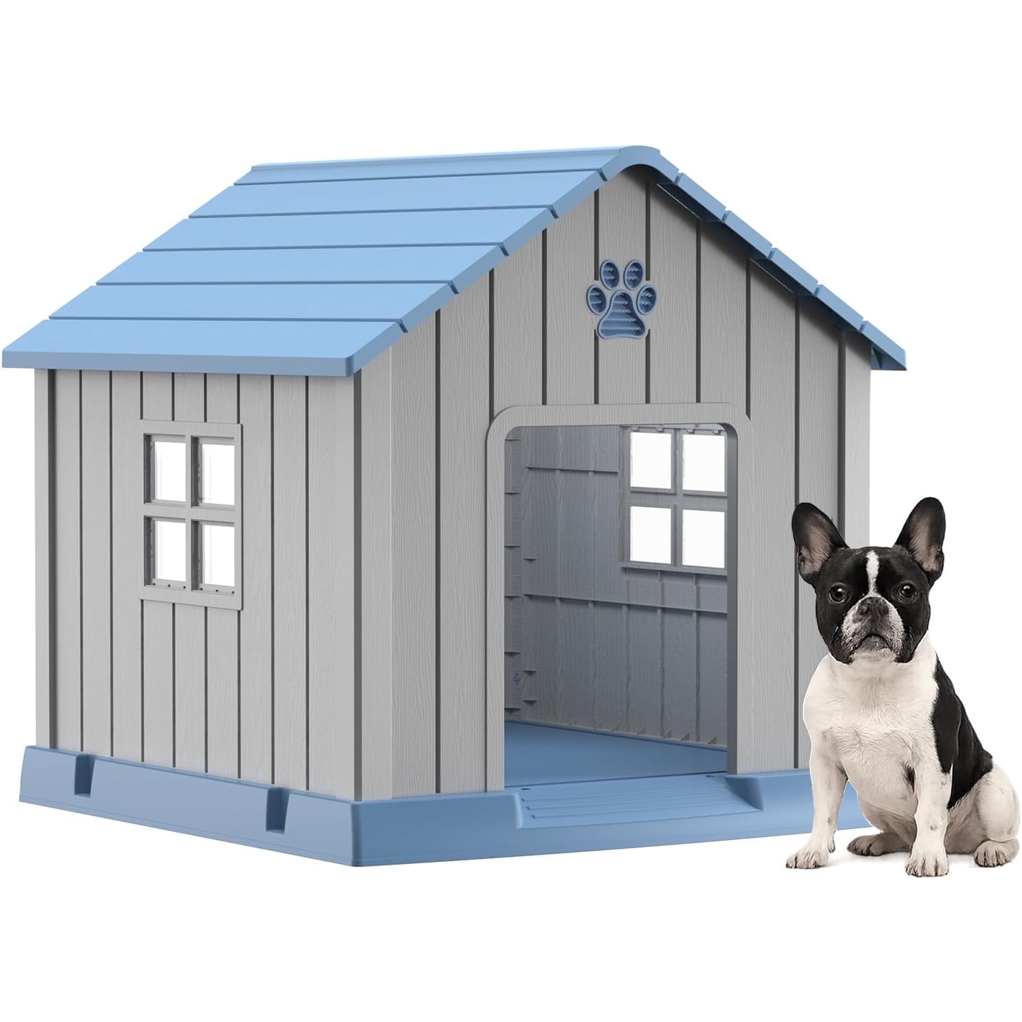 Blue 31" Indoor/Outdoor Weatherproof Dog House – Elevated Floor for Small to Large Breeds, Tool-Free Assembly