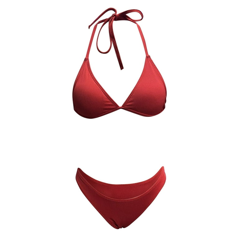 zuwimk Tankini Bathing Suits For Women,Women's Floral Print Spaghetti Strap  Bikini Bathing Suit 2 Piece Swimsuits Red,M