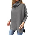 thumbnail image 3 of Femmes Col Roulé Surdimensionné 2022 Longue Manche Chauve-Souris Renversé Ourlet Tricot Tunique Pull Tops, 3 of 4