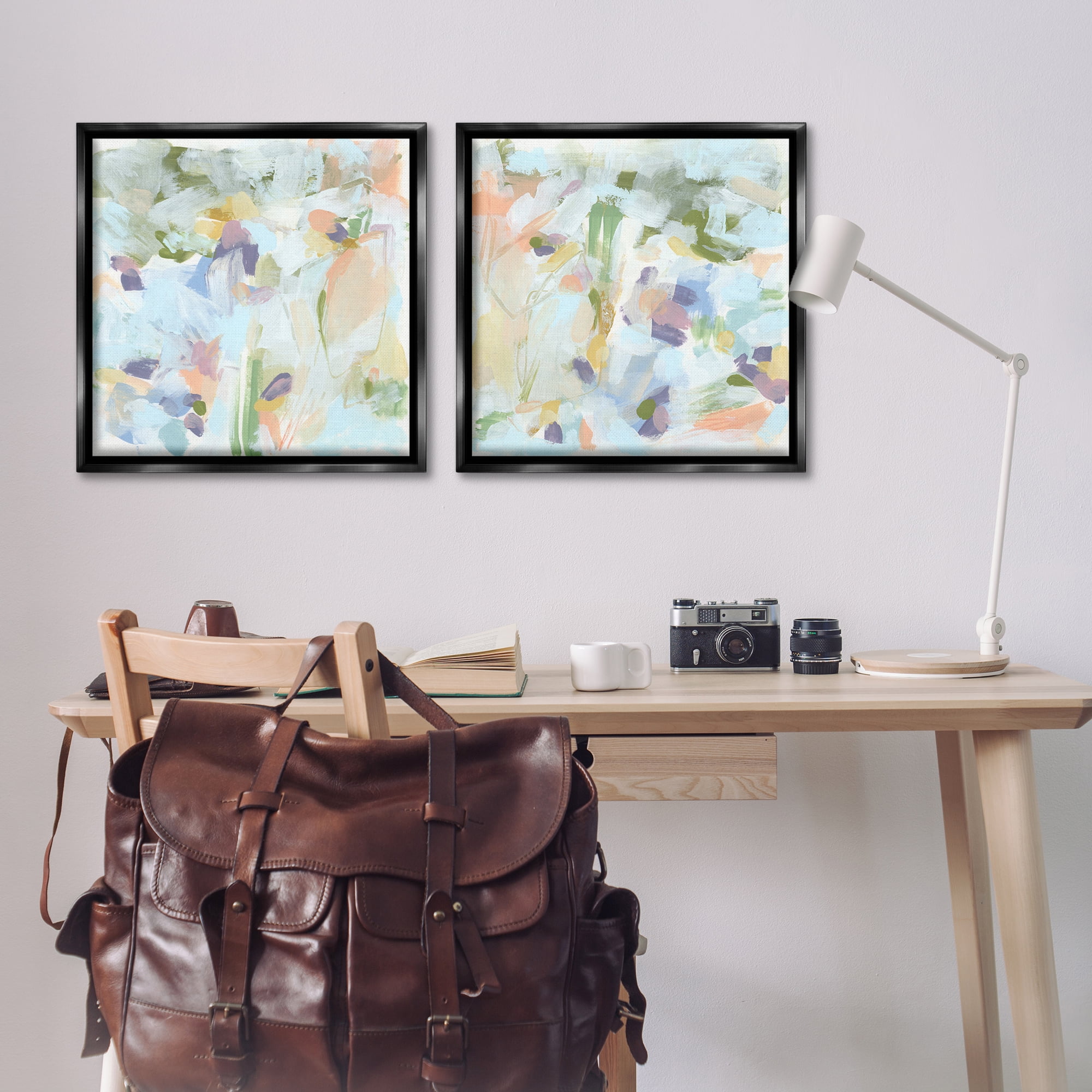 Stupell Industries Pastel Abstract Expressions Abstract Painting Black Floater Framed Canvas Art Print Wall Art, 25 x 25, Set of 2