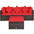 thumbnail image 5 of Patiojoy 4-Piece Outdoor Rattan Sofa Set Sectional Conversation Couch Ottoman Red, 5 of 6