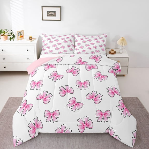 Feelyou Cartoon Princess Bow Queen Comforter Set, Fashion Bedding Comforter Set, 3pcs