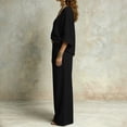 thumbnail image 4 of LEKWK Vacation Outfits for Women Elegant V Neck Long Sleeve Oversized Top and Wide Leg Pants Linen Matching Set Casual Travel Beach Loungewear, 4 of 6