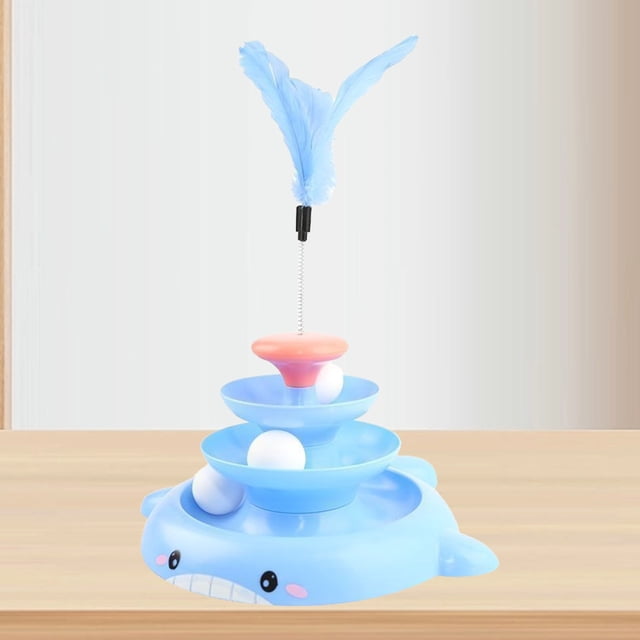 Cat Turntable Ball Toy, Interactive Cat Turntable Ball Toy with Feather Stick 3 Balls Relieve Boredom Exercise Play Anxiety Durable Material Multifunctional Cat Turntable Ball Toy
