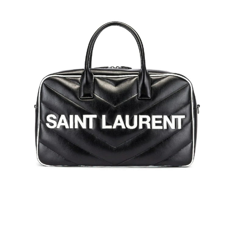 New Saint Laurent Miles Logo Black Calf Leather Duffel Bowling Bag 525145 