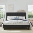 thumbnail image 3 of SHA CERLIN Black King Size Platform Bed Frame with Velvet Vertical Channel Headboard, Adult, 3 of 9