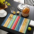 thumbnail image 3 of Colorful Stripes Placemats Set of 4, Modern Abstract Art Vertical Striped Placemats for Dining Table, Place Mats for Kitchen Tabletop, Waterproof Wipeable Dining Table Mats Set, 3 of 9