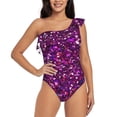 thumbnail image 4 of Daiia Colourful Glitter Women's One Piece Swimsuits Personalized One Shoulder Swimwear Asymmetric Ruffle Bathing Suits-Large, 4 of 8