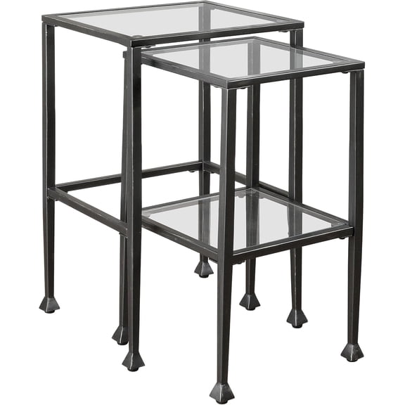 Coaster Home Furnishings - Leilani - 2-Piece Glass Top Nesting Table Set with Metal Frame and Glass Shelves - Rustic - Living Room - Black