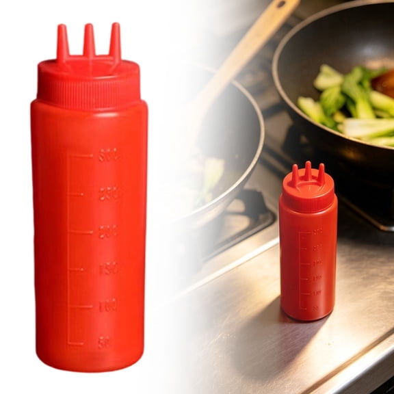 ZFSBZBS Multipurpose 3-Nozzle Sauce Dispenser with Measurement Marks, 10 fl oz Plastic Squeeze Bottle for Ketchup, Dressing, and Syrup, Leak-Resistant and Easy to Clean for Home or Everyday Use