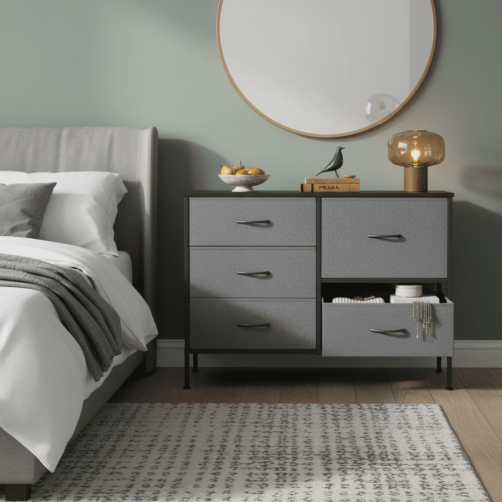 LIFERECORD 5 Drawer Fabric Dresser for Bedroom and Living Room, Chest of Drawer Organizer Storage Cabinet for Closet, Entryway, Dark Grey