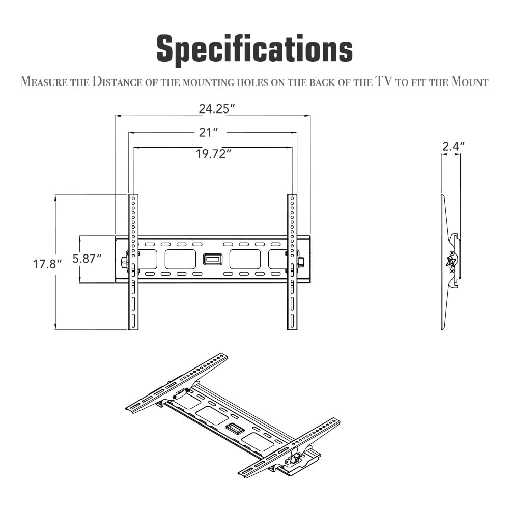 Tilting TV Wall Mount Bracket for 32-70 Inch Flat Screen TVs/Curved TVs, Low Profile TV Wall Mount Bracket with 10 Degrees Tilting- Easy to Install, up to VESA 400x600mm Weight up to 110 LBS
