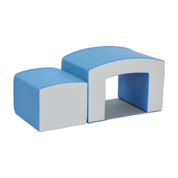 ECR4Kids SoftZone Junior Mix n' Match Tunnel and Bump, Beginner Playset, French Blue, 2-Piece