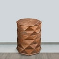 thumbnail image 3 of 23 Inch Handcrafted Drum Side Accent Table with a Multifaceted Diamond Cut Design Natural Brown Acacia Wood, 3 of 12