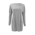 thumbnail image 5 of Crewneck Sweatshirts Women Scoop Neck Comfort Loose Fitting Long Sleeve Solid Color Long Sleeve Tops for Woman with 2 Pockets Gray Size 3XL, 5 of 5